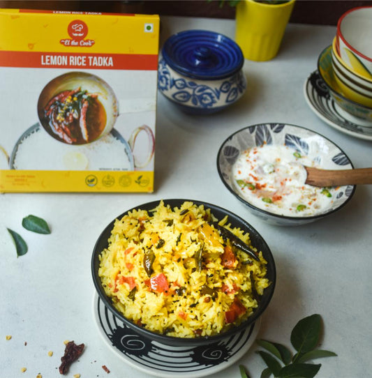 Onion Tomato Rice with EL The Cook's Lemon Rice Tadka